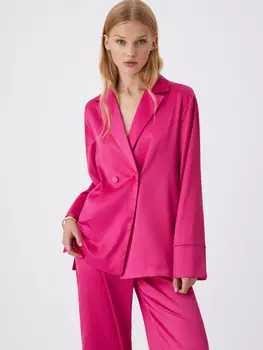 Двубортный сатиновый жакет (розовый, M)