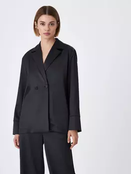 Двубортный сатиновый жакет (серый, L)