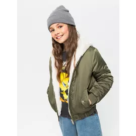 Двусторонний бомбер для девочек (зеленый, 140/ 10-11 YEARS)