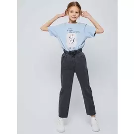 Джинсы с присборенной талией для девочек (серый, 128/ 8-9 YEARS)
