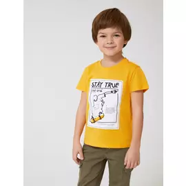 футболка для мальчиков с принтом и вышивкой (желтый, 116)