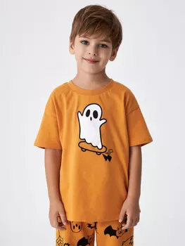 Футболка с принтом Halloween для мальчиков (оранжевый, 104)