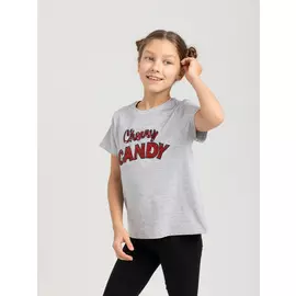 футболка с вышивкой из пайеток для девочек (серый, 128/ 8-9 YEARS)