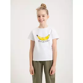 футболка с вышивкой из пайеток для девочек (белый принт, 140/ 10-11 YEARS)
