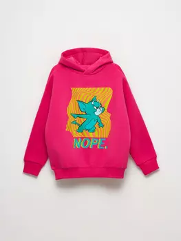 Худи с принтом Tom and Jerry для девочек (бордовый, 140)