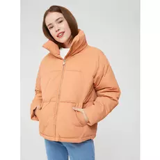 короткая куртка с воротником-стойкой (коричневый, S)