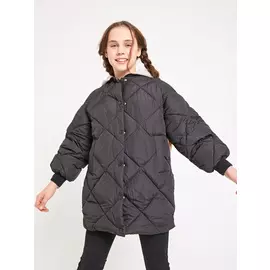 куртка для девочек с трикотажным капюшоном (черный, 146/ 11-12 YEARS)