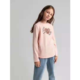 Лонгслив с аппликацией для девочек (розовый, 134/ 9-10 YEARS)