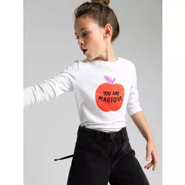 Лонгслив с принтом для девочек (белый, 140/ 10-11 YEARS)