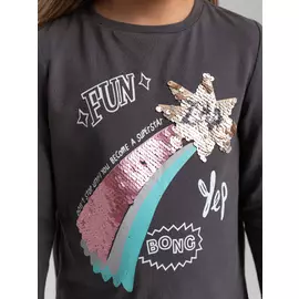 Лонгслив с вышивкой из пайеток для девочек (серый, 104/ 4-5 YEARS)