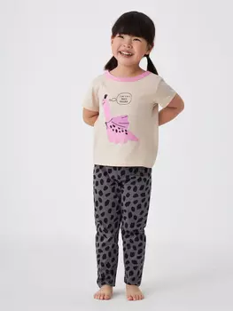 Пижама с принтом для девочек (бежевый, 92-98)