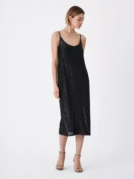 Платье миди с пайетками (черный, S)