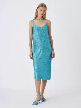 Платье миди с пайетками (голубой, XS)
