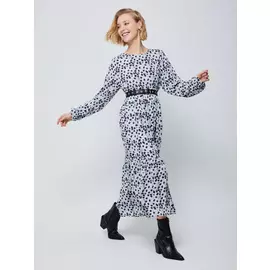 Платье миди с принтом (голубой, S)