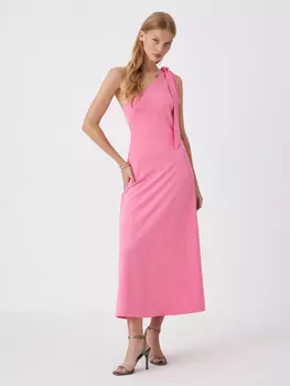Платье на одно плечо с вырезом (розовый, XS)