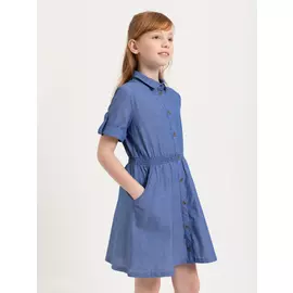 Платье с отложным воротником для девочек (синий, 122/ 7-8 YEARS)