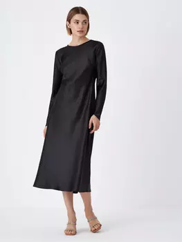 Сатиновое платье миди (черный, XS)