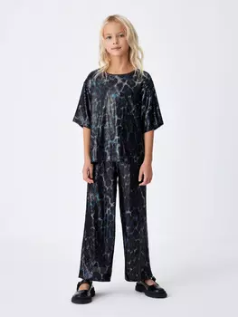 Широкие брюки с пайетками для девочек (синий, 158)