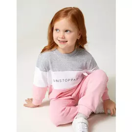 свитшот для девочек в стиле колор блок (розовый, 104)