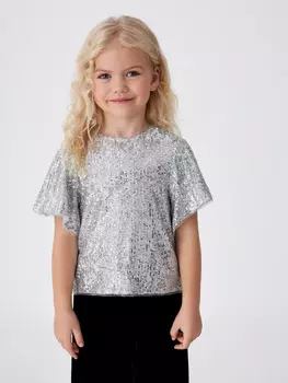 Топ с пайетками для девочек (серебро, 116)