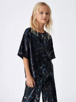 Топ с пайетками для девочек (синий, 152)