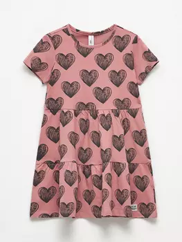 Трикотажное платье с принтом для девочек (розовый, 116)