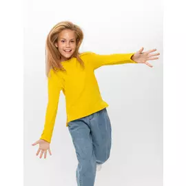 Трикотажный лонгслив в рубчик для девочек (желтый, 122/ 7-8 YEARS)