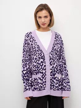 Удлиненный кардиган с леопардовым принтом (фиолетовый, L)