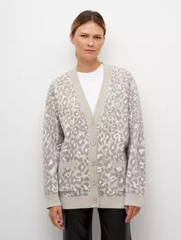 Удлиненный кардиган с леопардовым принтом (серый, L)