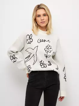 Вязаный джемпер с принтом (черный, S)