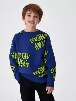 Вязаный джемпер с принтом для мальчиков (принт, 158)