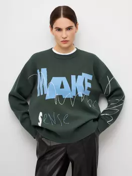 Вязаный джемпер с принтом (зеленый, L)