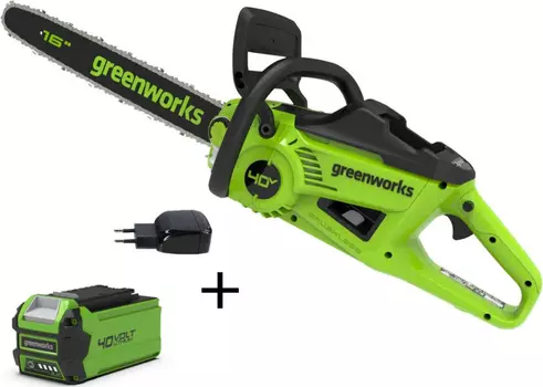Цепная пила "Greenworks" аккумуляторная 40V, 40 см, 2000 Вт, бесщеточная, c 1хАКБ 4Ач И ЗУ
