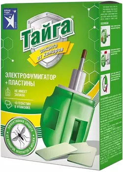 Фумигатор и инсектицидные пластины "Тайга" от комаров 10шт