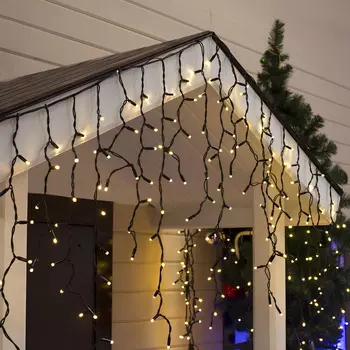 Гирлянда "Laitcom" Тепло-Бахрома 3,1x0,5м, Белая с мерцанием белого диода 220В, 120LED для улицы