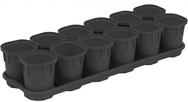 Горшки для рассады "InGreen" с вытаскиваемым дном на поддоне черные 200мл 12шт