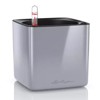 Кашпо "LECHUZA" Cube Glossy 14 серебристый 0,4л