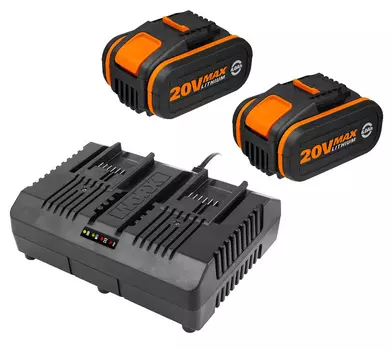 Комплект "WORX" Двойное зарядное устройство WA3883 + 2 Акб 4.0 А/ч