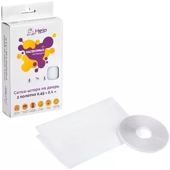 Сетка-штора "HELP" на дверь противомоскитная с крепежной лентой 45х210см
