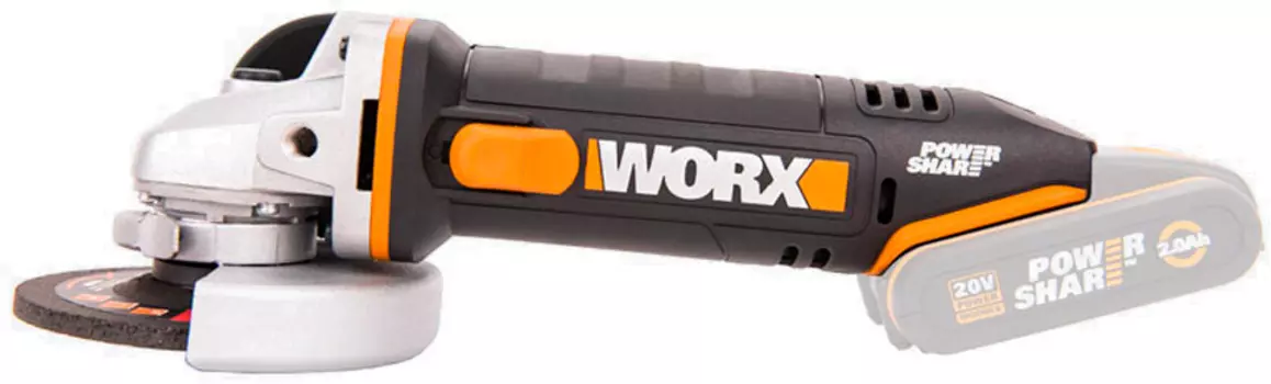 Угловая шлифмашина аккумуляторная "WORX" WX800.9, 20В, 115мм, без АКБ и ЗУ