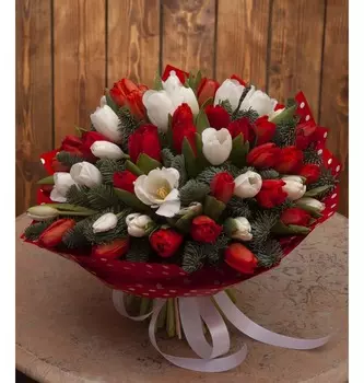 Букет-дуэт тюльпанов "Двое влюблённых" (15,25,35,51,75 или 101)