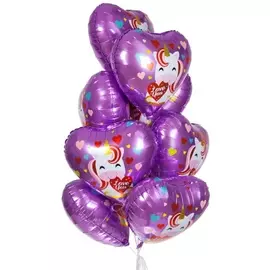 Букет шаров "Единорог и сердечки" (9 или 18 шаров)