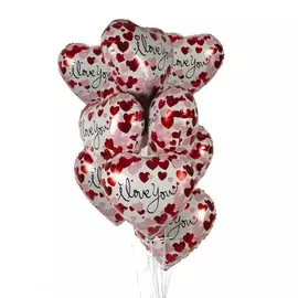Букет шаров "Люблю тебя! (Сердечки)" (7 или 15 шаров)