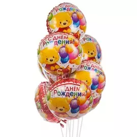 Букет шаров "Мишка с подарком" (7 или 15 шаров)