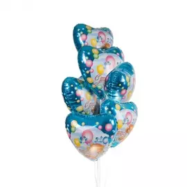 Букет шаров "С Днём Рождения! (Мишка с шариками)" (7 или 15 шаров)
