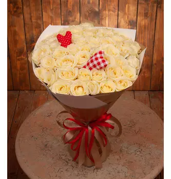 Букет-соло белых роз "Сердечки" (15,25,35,51,75 или 101)