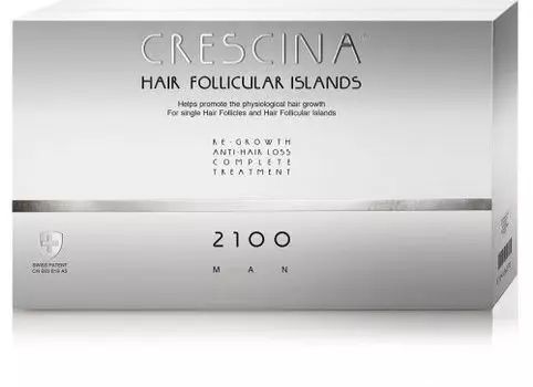 Crescina Follicular Islands 2100 - Комплекс (Лосьон для стимуляции роста волос для мужчин 20*3,5 мл, Лосьон против выпадения волос 20*3,5 мл)