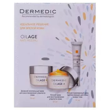 Dermedic Oilage - Подарочный набор "Решение для зрелой кожи" (Дневной питательный крем для восстановления упругости кожи 50 мл, Ночной крем для восстановления упругости кожи 50 мл, Концентрированный крем против морщин для кожи вокруг глаз 15 мл)