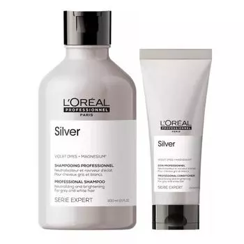 L'oreal Professionnel Serie Expert Silver - Набор для нейтрализации желтизны седых волос (шампунь 300 мл, кондиционер 200 мл)