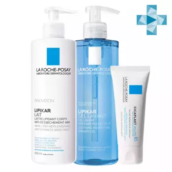 Набор комплексный уход для сухой кожи младенцев, детей и взрослых (молочко для лица и тела 400 мл + успокаивающий гель для душа 400 мл + мультивосстанавливающий бальзам B5 40 мл)